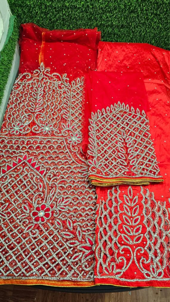 Exquisite Net on Silk Indian George Wrapper – Red Stone George